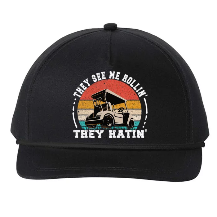 They See Me Rollin They Hatin Funny Golf Cart Meme Snapback Five-Panel Rope Hat