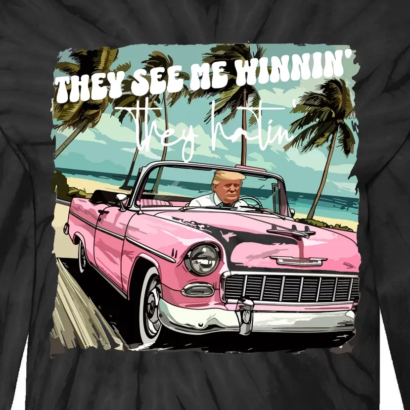 They See Me Winnin They Hatin Trump 2024 Tie-Dye Long Sleeve Shirt