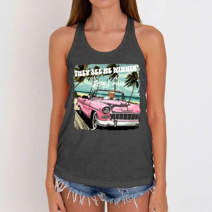 They See Me Winnin They Hatin Trump 2024 Women's Knotted Racerback Tank