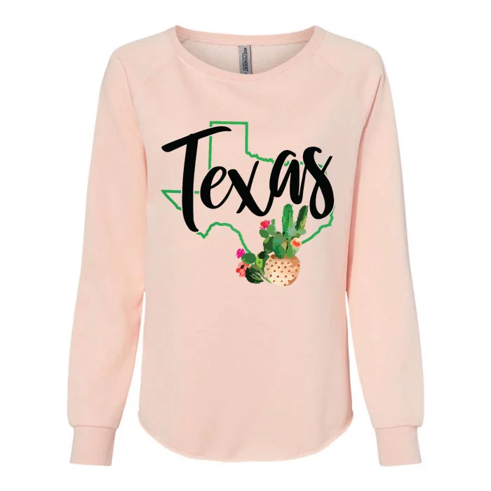 Texas State Map Pride Cactus Vintage Texas Womens California Wash Sweatshirt