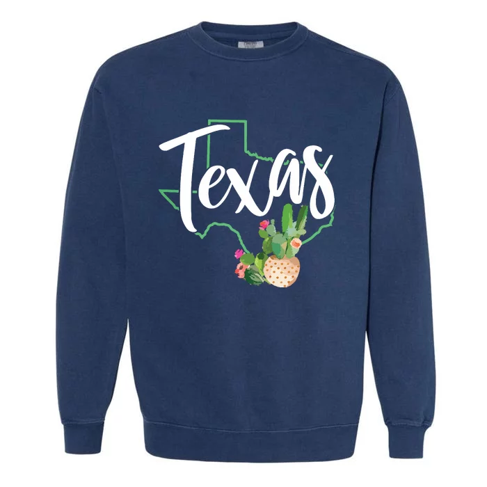 Texas State Map Pride Cactus Vintage Texas Garment-Dyed Sweatshirt