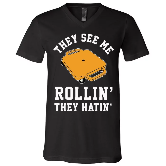 They See Me Rollin They Hatin 90s Scooter Funny V-Neck T-Shirt