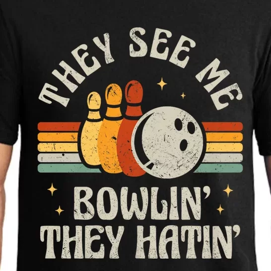 They See Me Bowlin They Hatin Retro Team Bowler Bowling 60s 70s Pajama Set