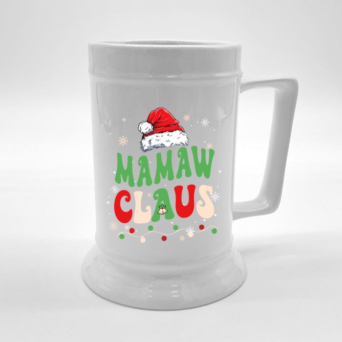 Team Santa Mamaw Claus Elf Groovy Matching Family Christmas Gift Front & Back Beer Stein