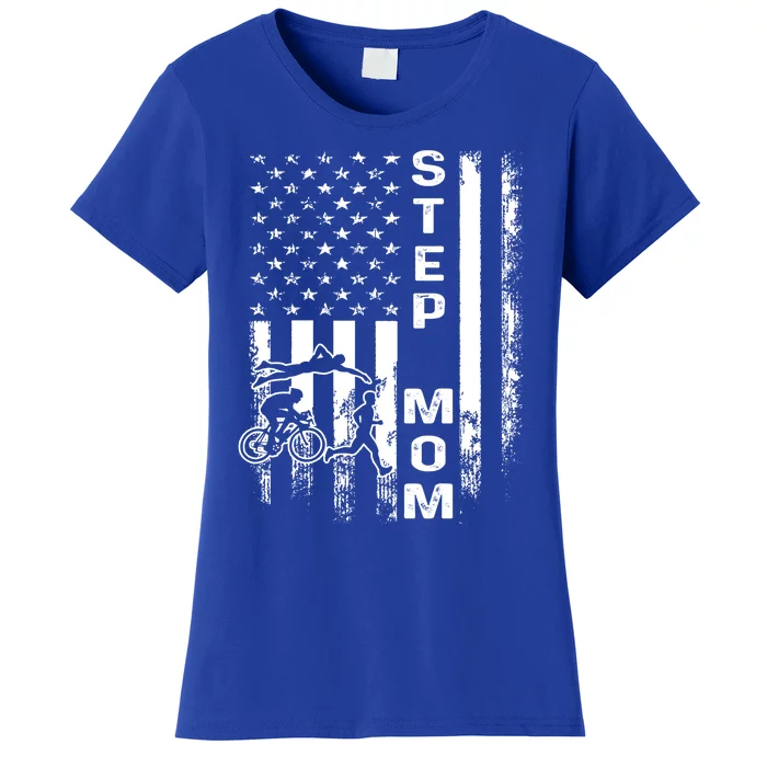 Triathlon Step Mom American Flag Vintage Christmas Xmas Gift Women's T-Shirt