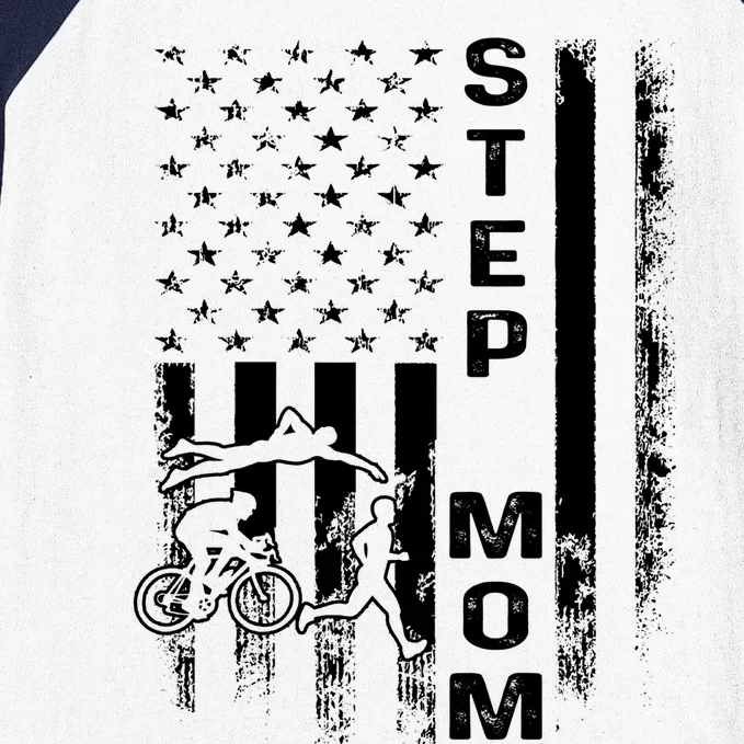 Triathlon Step Mom American Flag Vintage Christmas Xmas Gift Baseball Sleeve Shirt