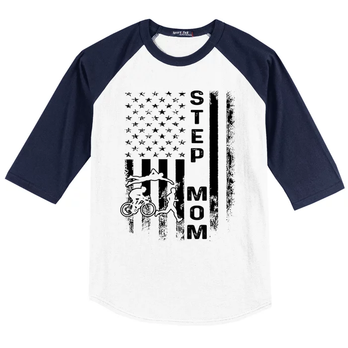 Triathlon Step Mom American Flag Vintage Christmas Xmas Gift Baseball Sleeve Shirt