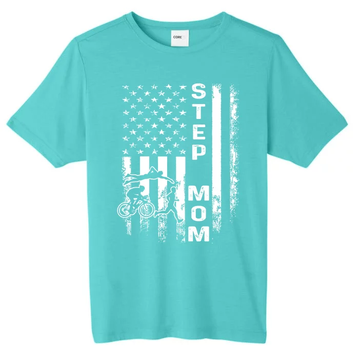 Triathlon Step Mom American Flag Vintage Christmas Xmas Gift ChromaSoft Performance T-Shirt