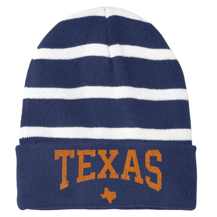 Texas State Map Distressed Striped Beanie with Solid Band