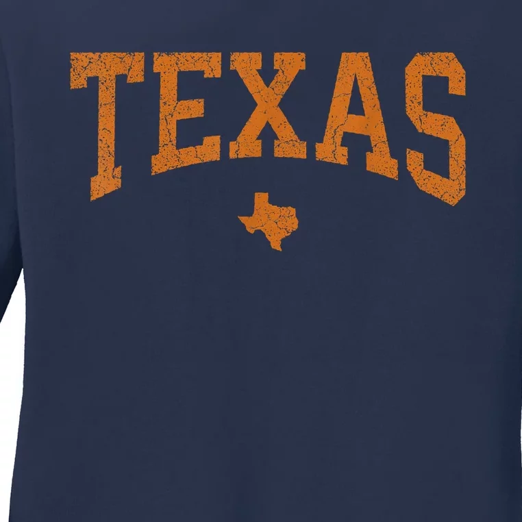 Texas State Map Distressed Ladies Long Sleeve Shirt