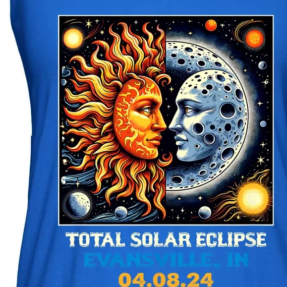 Totality Sun Moon Couple 2024 Retro Total Solar Eclipse Evansville Indiana Ladies Essential Flowy Tank