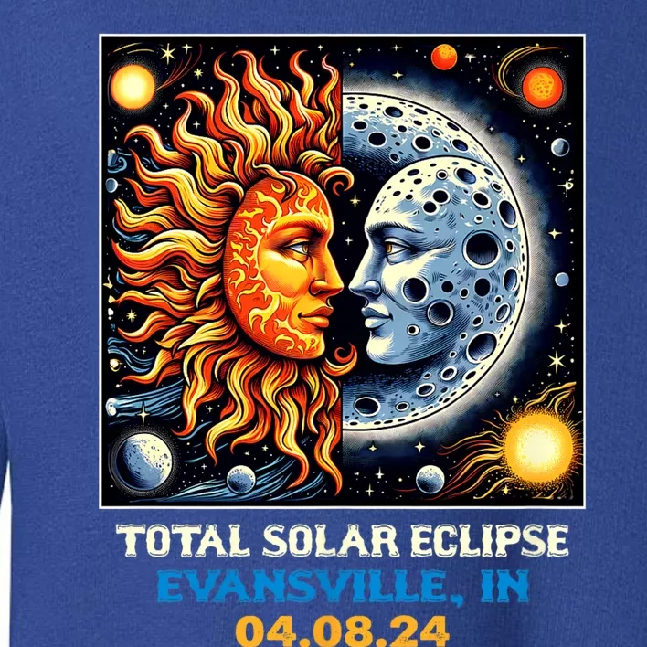 Totality Sun Moon Couple 2024 Retro Total Solar Eclipse Evansville Indiana Toddler Sweatshirt