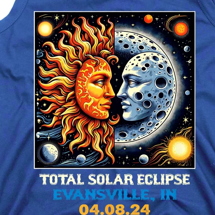 Totality Sun Moon Couple 2024 Retro Total Solar Eclipse Evansville Indiana Tank Top