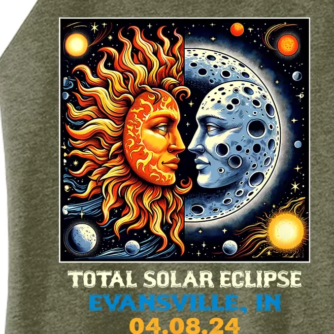 Totality Sun Moon Couple 2024 Retro Total Solar Eclipse Evansville Indiana Women’s Perfect Tri Rocker Tank