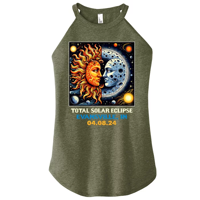 Totality Sun Moon Couple 2024 Retro Total Solar Eclipse Evansville Indiana Women’s Perfect Tri Rocker Tank