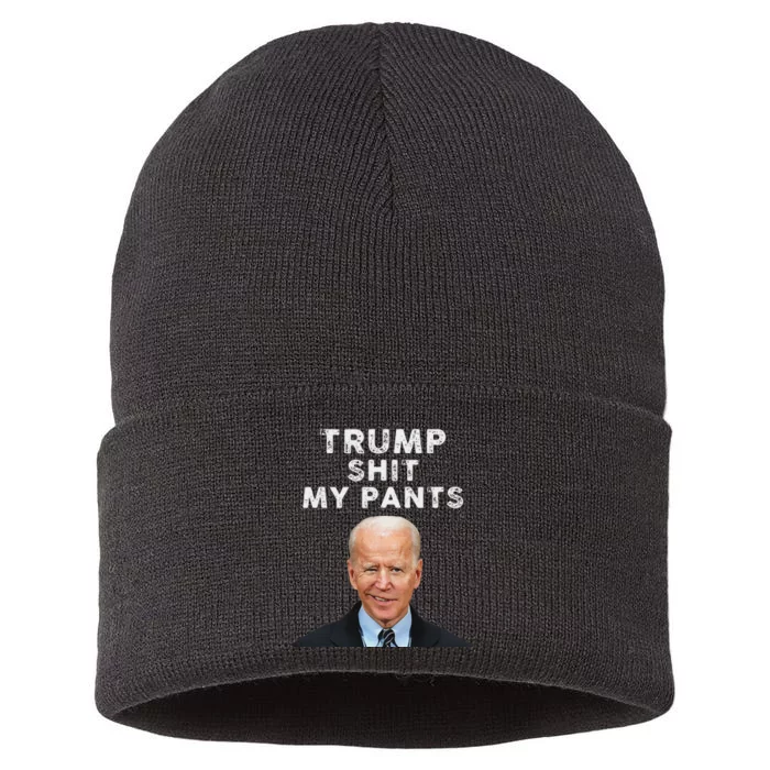 Trump Shit My Pants Funny Antibiden Political Statement Sustainable Knit Beanie