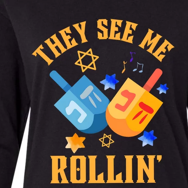 They See Me Rollin Hanukkah Jewish Womens Cotton Relaxed Long Sleeve T-Shirt