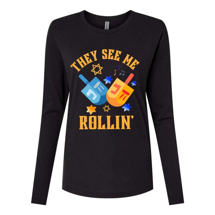 They See Me Rollin Hanukkah Jewish Womens Cotton Relaxed Long Sleeve T-Shirt