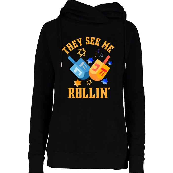 They See Me Rollin Hanukkah Jewish Womens Funnel Neck Pullover Hood