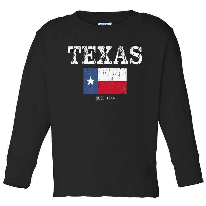 Texas State Map Flag Distressed Toddler Long Sleeve Shirt