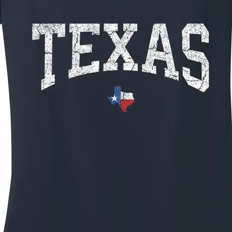 Texas State Map Flag Distressed Women's V-Neck T-Shirt