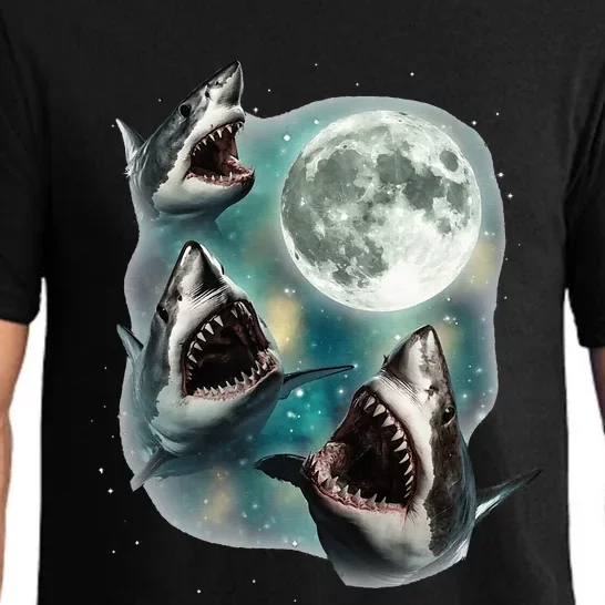 Three Shark Moon 3 Great Whites Howling Wolfs Moon Pajama Set