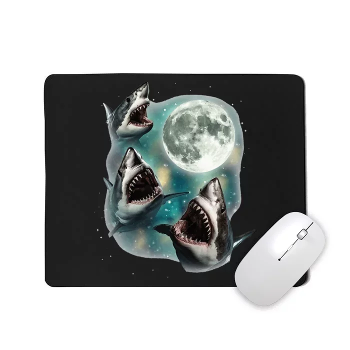 Three Shark Moon 3 Great Whites Howling Wolfs Moon Mousepad