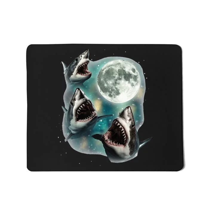 Three Shark Moon 3 Great Whites Howling Wolfs Moon Mousepad