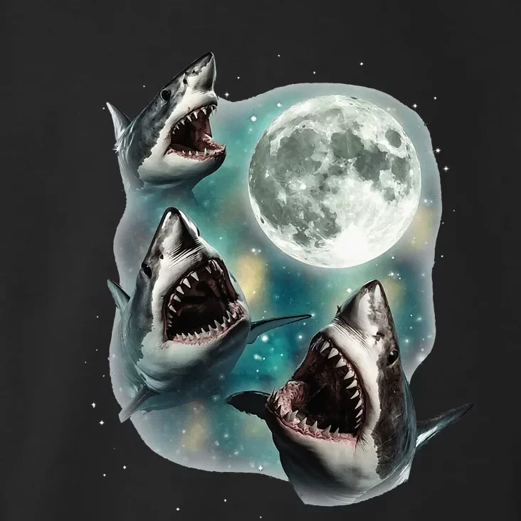 Three Shark Moon 3 Great Whites Howling Wolfs Moon Toddler Hoodie