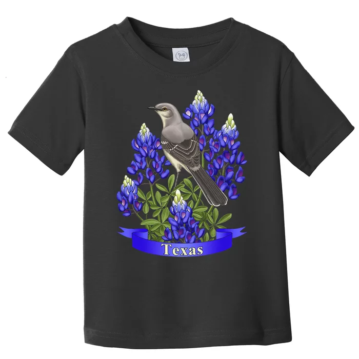 Texas State MockingBird & Purple Bluebonnet Wild Flowers Toddler T-Shirt