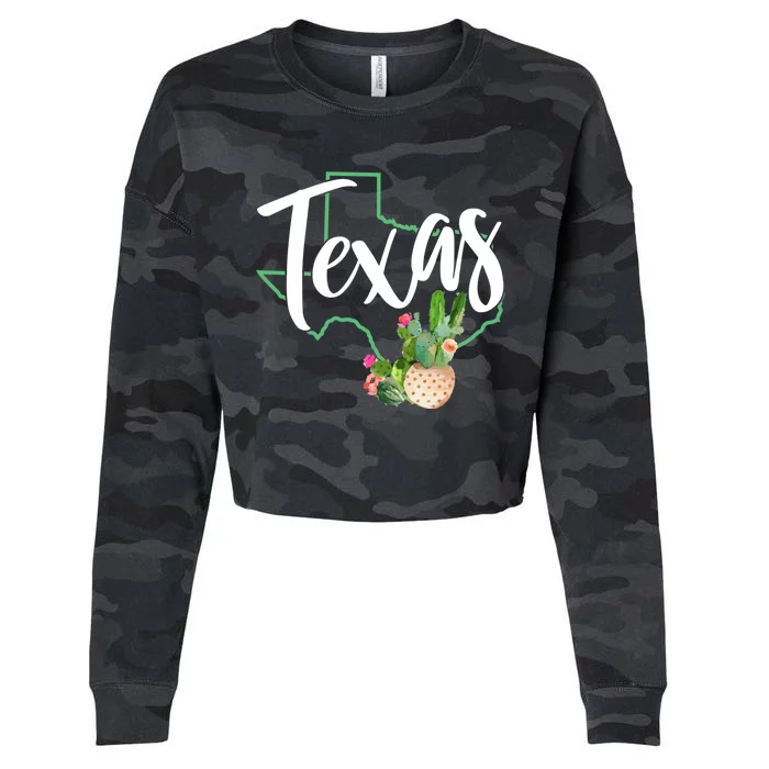 Texas State Map Pride Cactus Vintage Texas Gift Cropped Pullover Crew