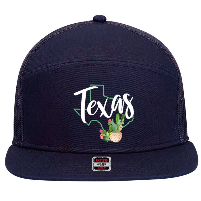 Texas State Map Pride Cactus Vintage Texas Gift 7 Panel Mesh Trucker Snapback Hat