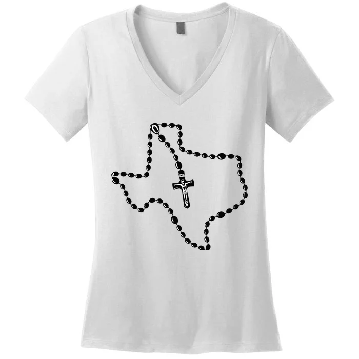 Texas State Map Catholic Rosary Women's V-Neck T-Shirt