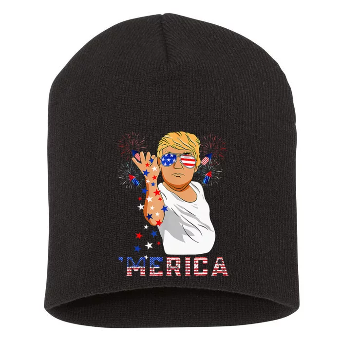 Trump Salt Merica Freedom 4th Of July Firework Trump Drunk Short Acrylic Beanie