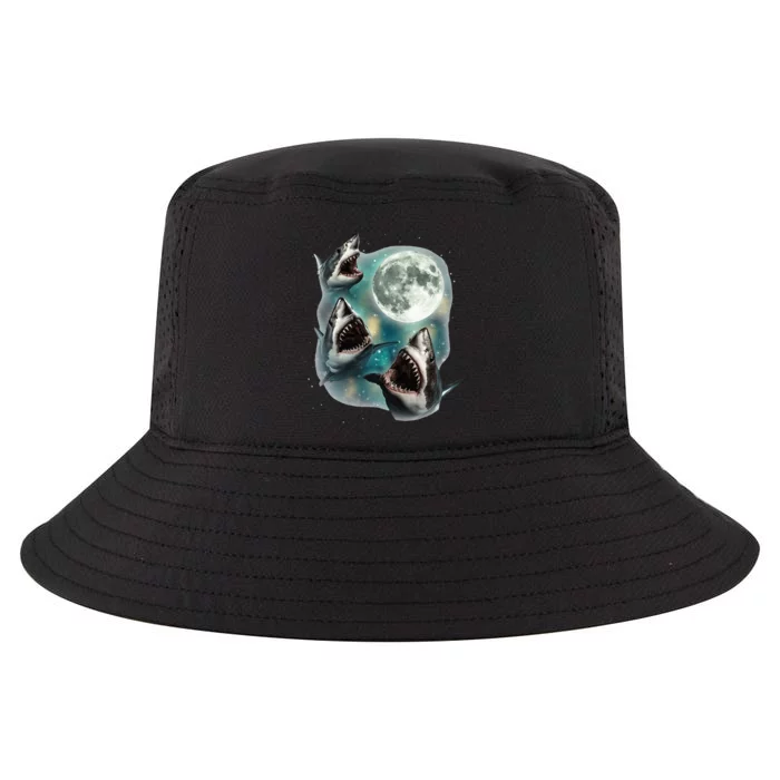 Three Shark Moon 3 Great Whites Howling Wolfs Moon Parody Cool Comfort Performance Bucket Hat