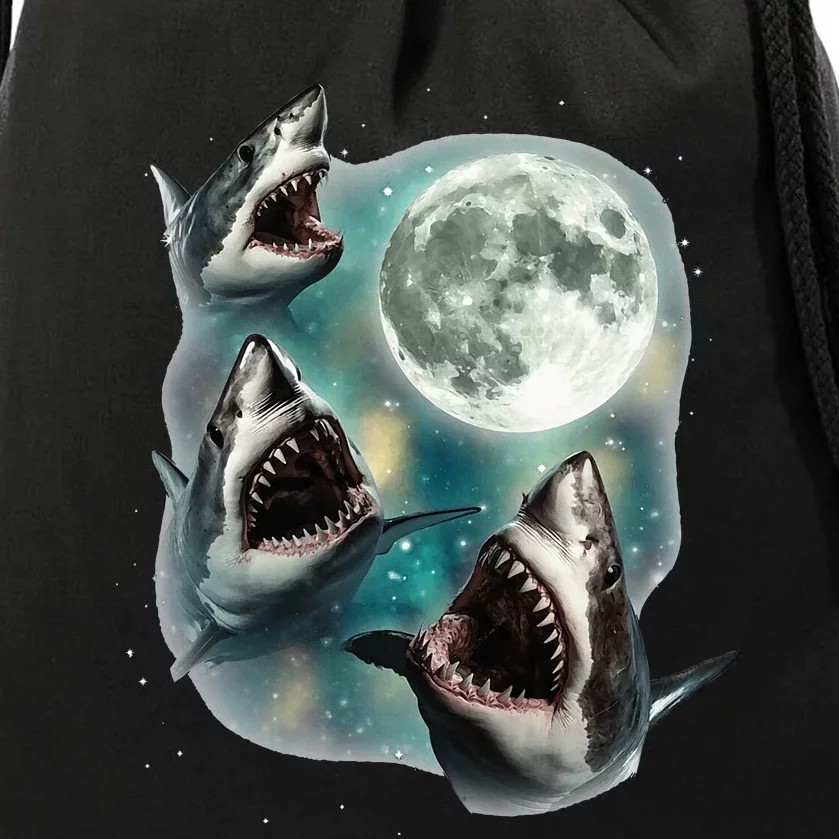 Three Shark Moon 3 Great Whites Howling Wolfs Moon Parody Drawstring Bag