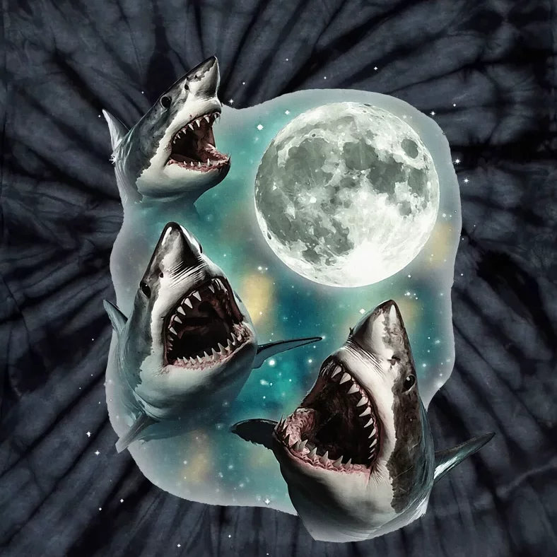 Three Shark Moon 3 Great Whites Howling Wolfs Moon Parody Tie-Dye T-Shirt