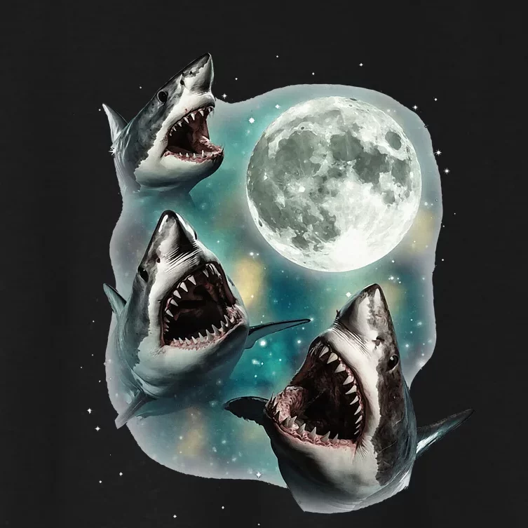 Three Shark Moon 3 Great Whites Howling Wolfs Moon Parody Women's Crop Top Tee