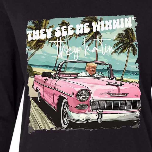 They See Me Winning They Hating Funny Trump 2024 Womens Cotton Relaxed Long Sleeve T-Shirt