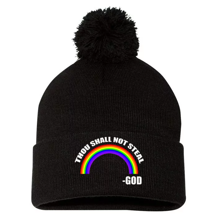 Thou Shall Not Steal Gods Rainbow Pom Pom 12in Knit Beanie