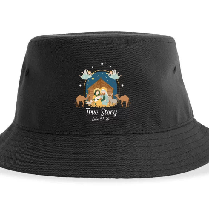 True Story Nativity Scene Christmas Baby Jesus Christian Sustainable Bucket Hat