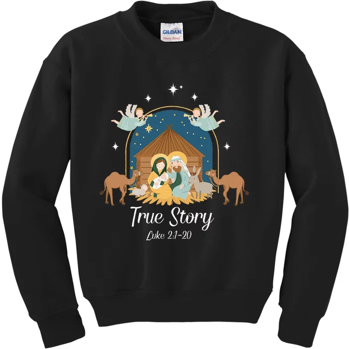 True Story Nativity Scene Christmas Baby Jesus Christian Kids Sweatshirt