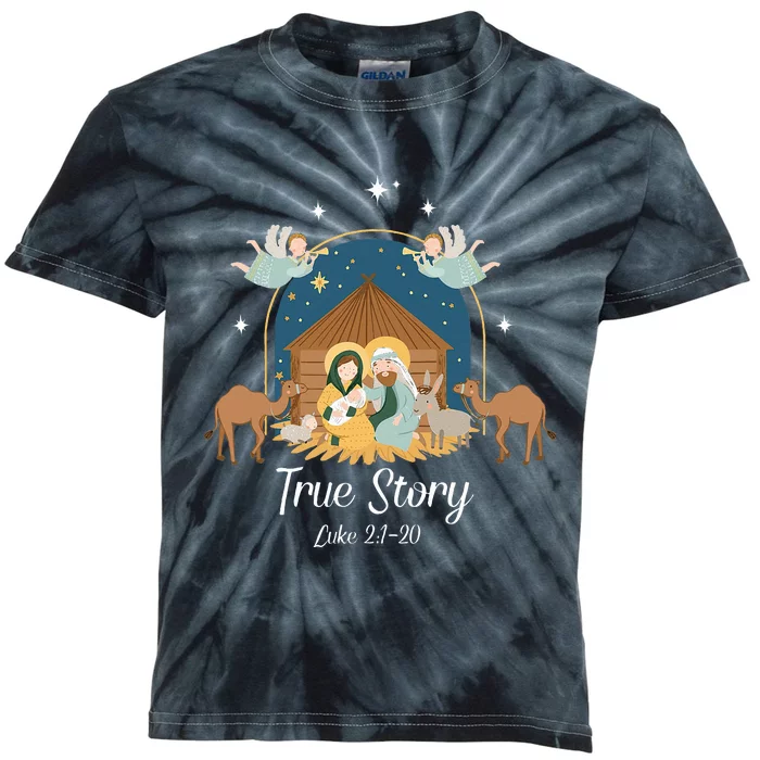 True Story Nativity Scene Christmas Baby Jesus Christian Kids Tie-Dye T-Shirt