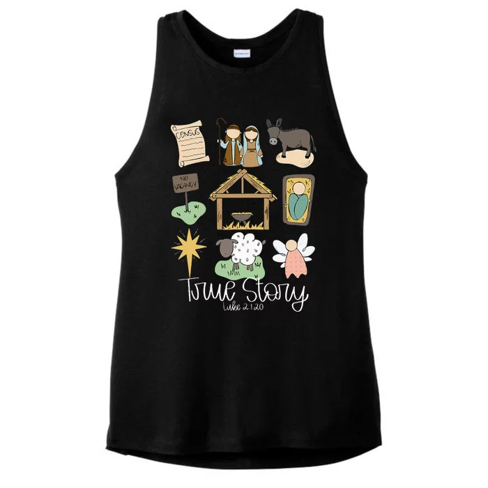 True Story Nativity Christmas Baby God Jesus Christian Ladies Tri-Blend Wicking Tank