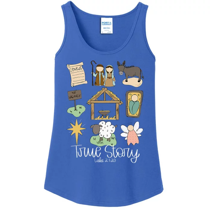 True Story Nativity Christmas Baby God Jesus Christian Ladies Essential Tank