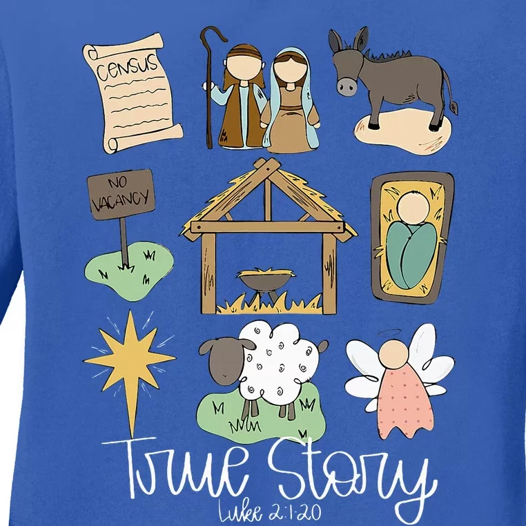 True Story Nativity Christmas Baby God Jesus Christian Ladies Long Sleeve Shirt