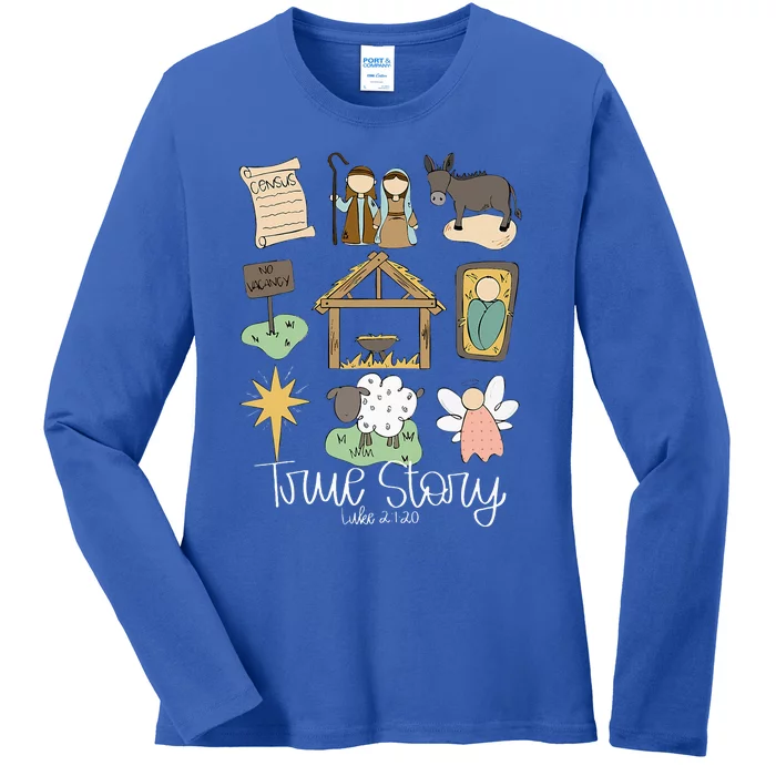 True Story Nativity Christmas Baby God Jesus Christian Ladies Long Sleeve Shirt