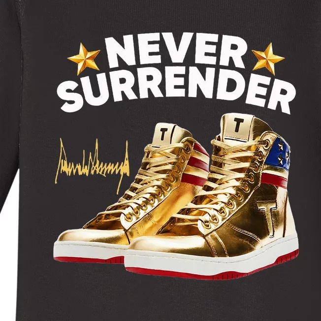 Trump Sneakers Never Surrender Baby Long Sleeve Bodysuit