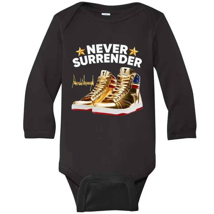 Trump Sneakers Never Surrender Baby Long Sleeve Bodysuit