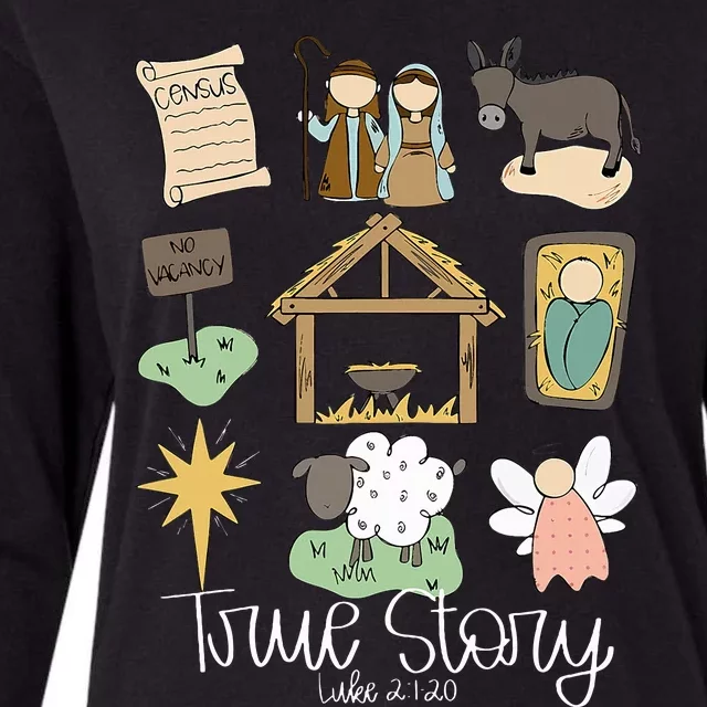 True Story Nativity Christmas Baby God Jesus Christian Womens Cotton Relaxed Long Sleeve T-Shirt